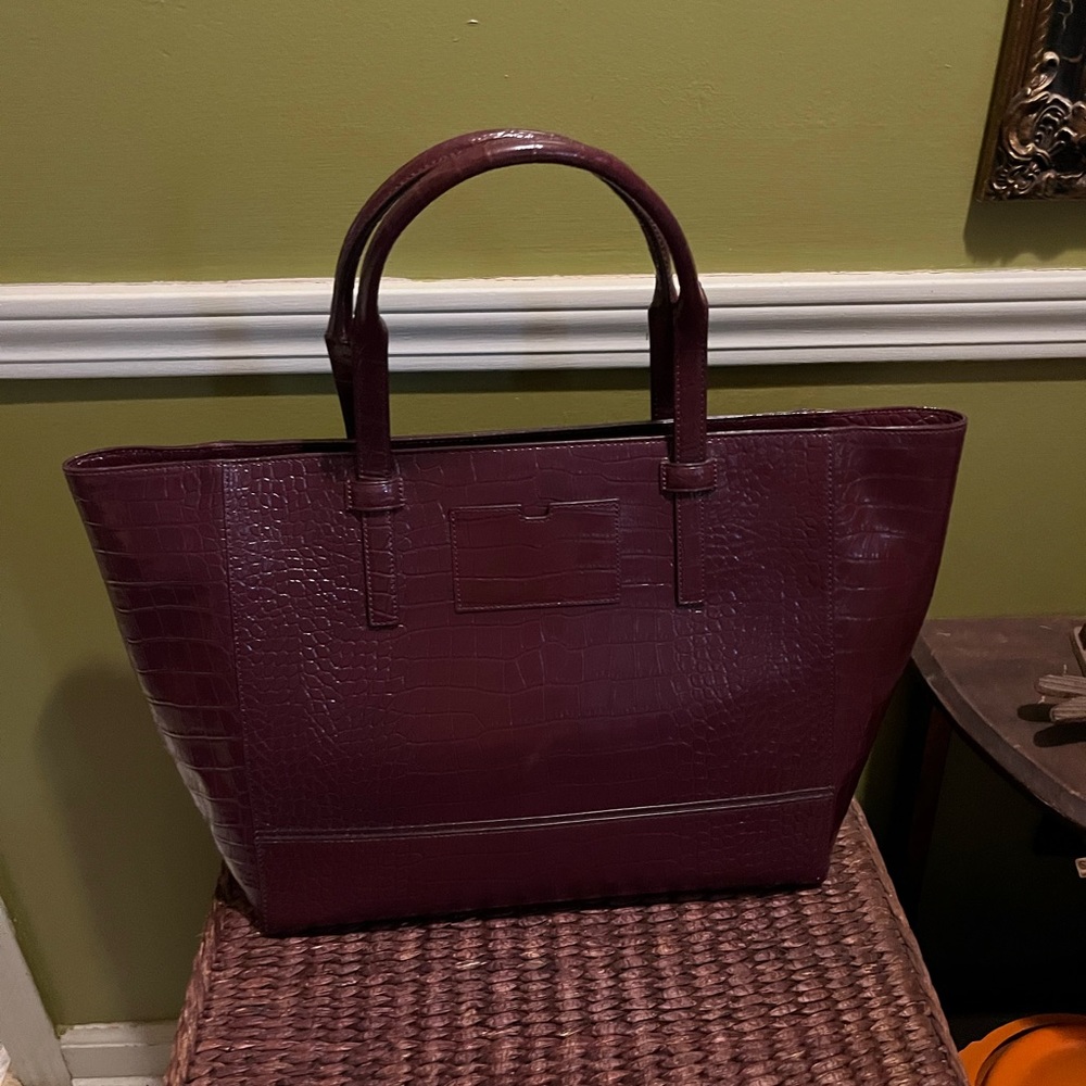 Kate Spade Deep Plum Riverside Street Exotic Bedford Tote Bag Purse - Picture 3 of 15